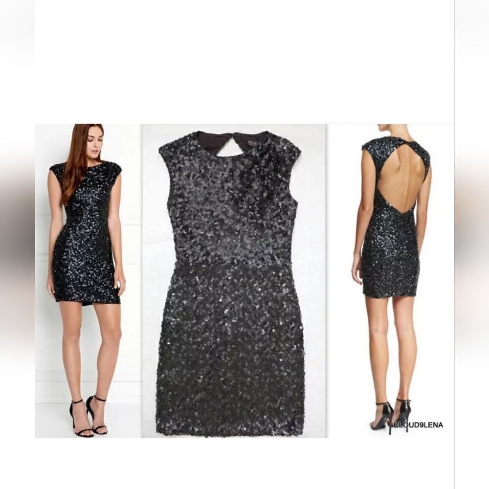 Rachel Zoe Open Back Sheath Knott Sequin Mini Dress in Black Size 10 - Picture 16 of 16
